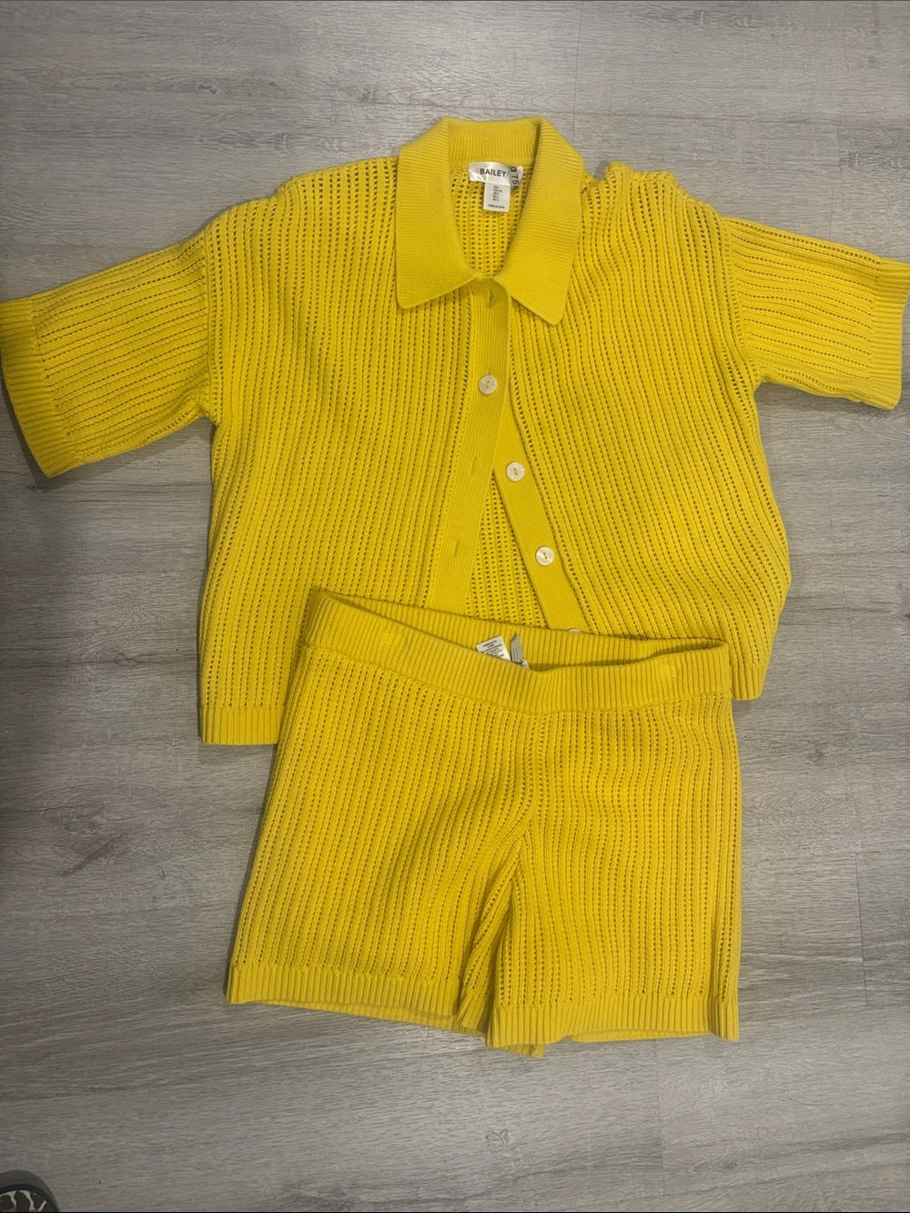 Bailey 44 Yellow Open-Knit Button Down Top